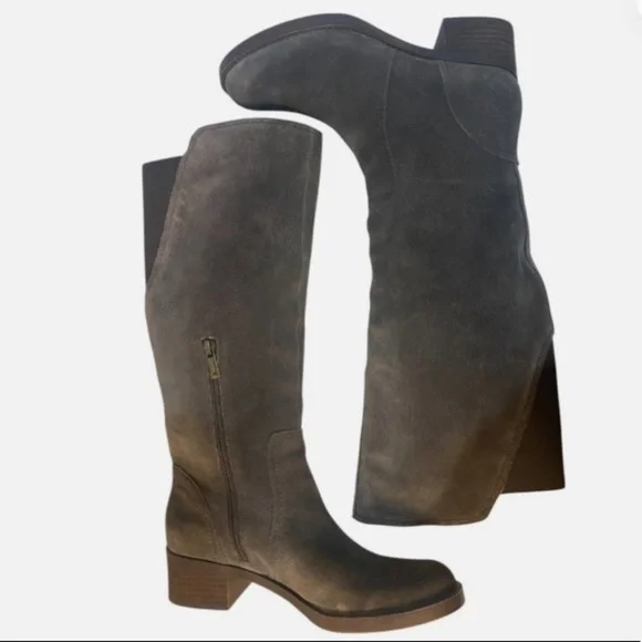 Lucky Brand Tall Suede Leather Riding Boots Gray Stretch Calf Equestrian Western - Picture 9 of 10